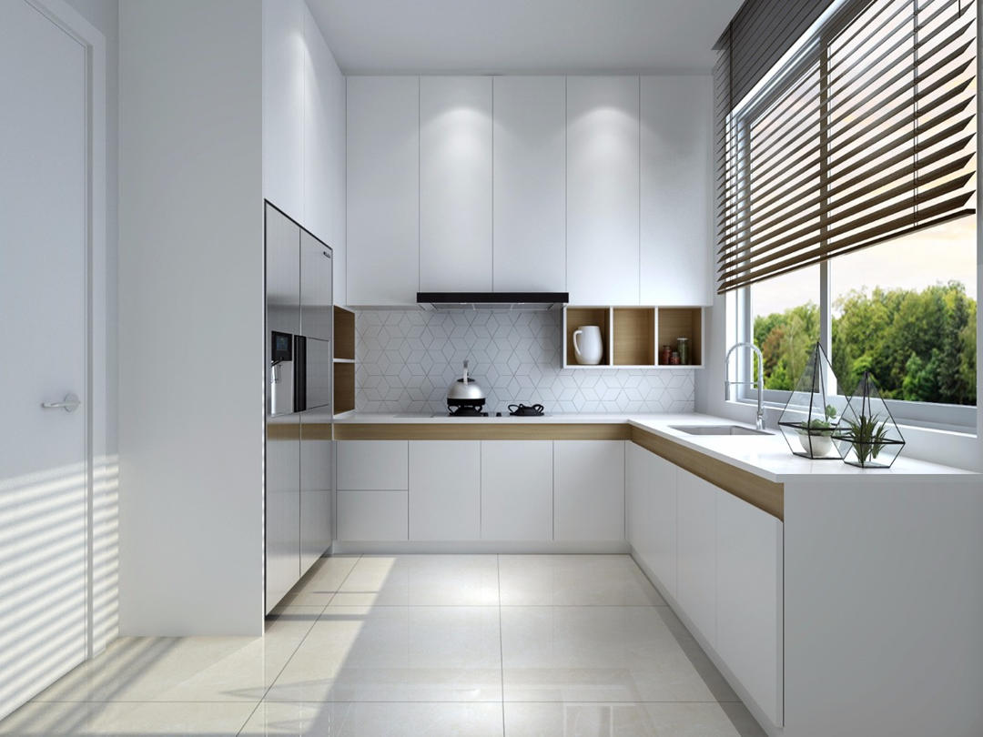Model Sederhana Warna Putih L Shaped Kitchen 3x3