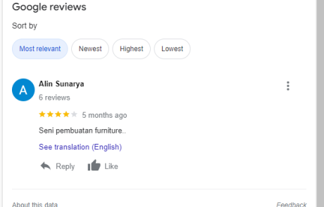 Rating Jasa Pembuatan Furniture dari Google oleh Ibu Alin